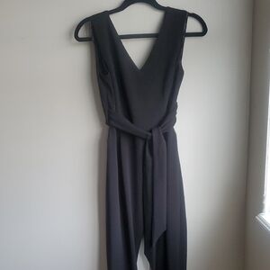 Calvin Klein V-Neck Black Jumpsuit with Waist Tie
